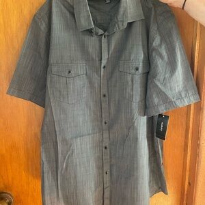 Alfani Gray Men's Dress Shirt Metallic Buttons Hemmed Short Sleeves Collar